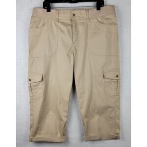 Sz 16 Cargo Capri Khaki Cuff Stretch Waist Band Vacation Casual Beach Cruise